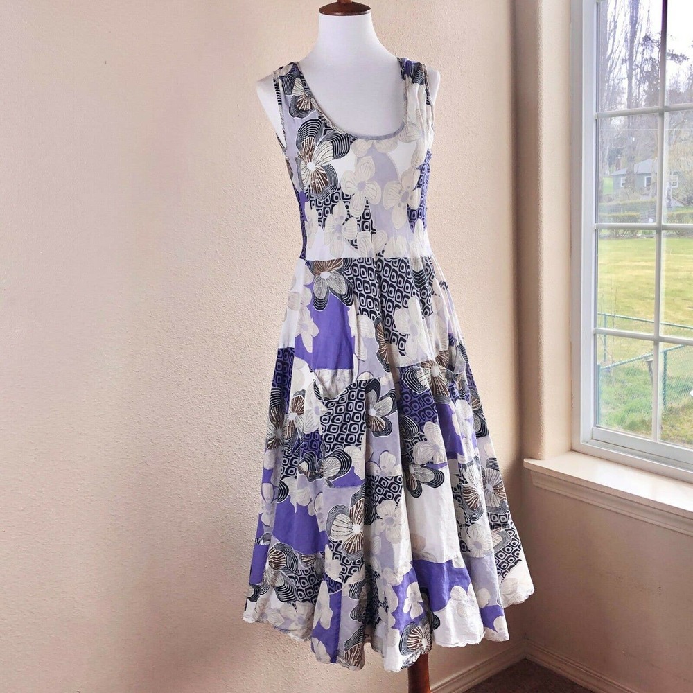 Floral Sundress Lavender Purple Black Brown Sleeveless Pockets